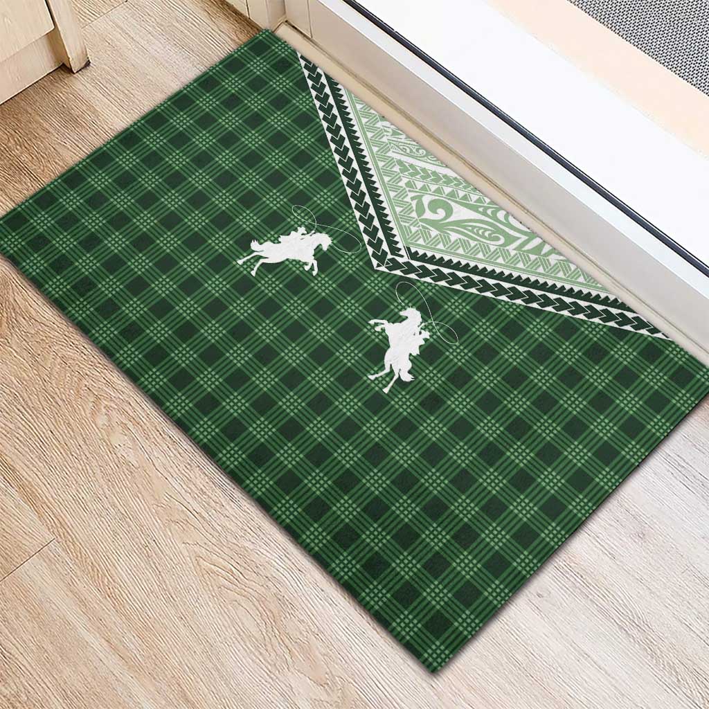 Aloha Hawaii Cowboys Paniolo Rubber Doormat Forest Green Palaka - Polynesian Pride