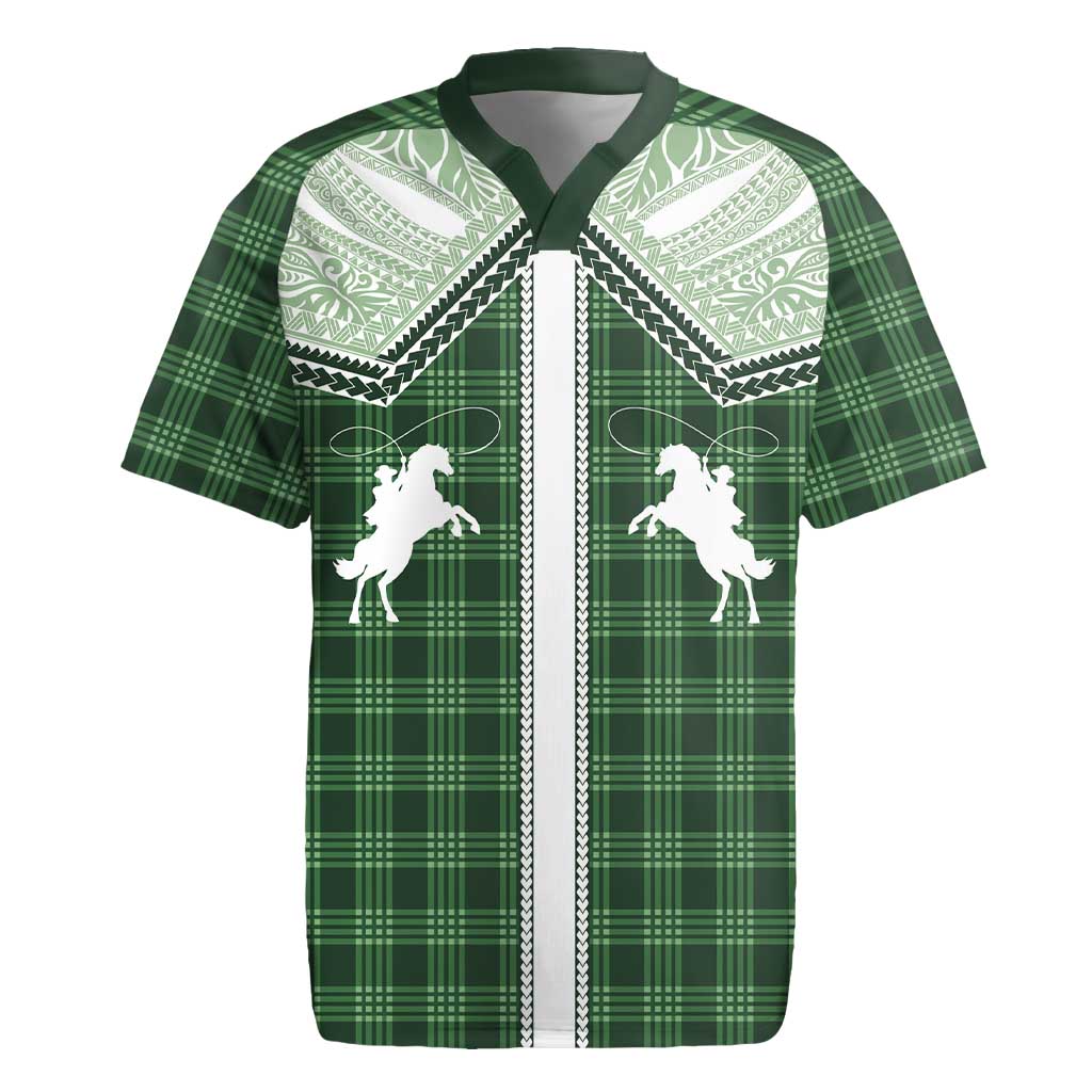 Aloha Hawaii Cowboys Paniolo Rugby Jersey Forest Green Palaka - Polynesian Pride