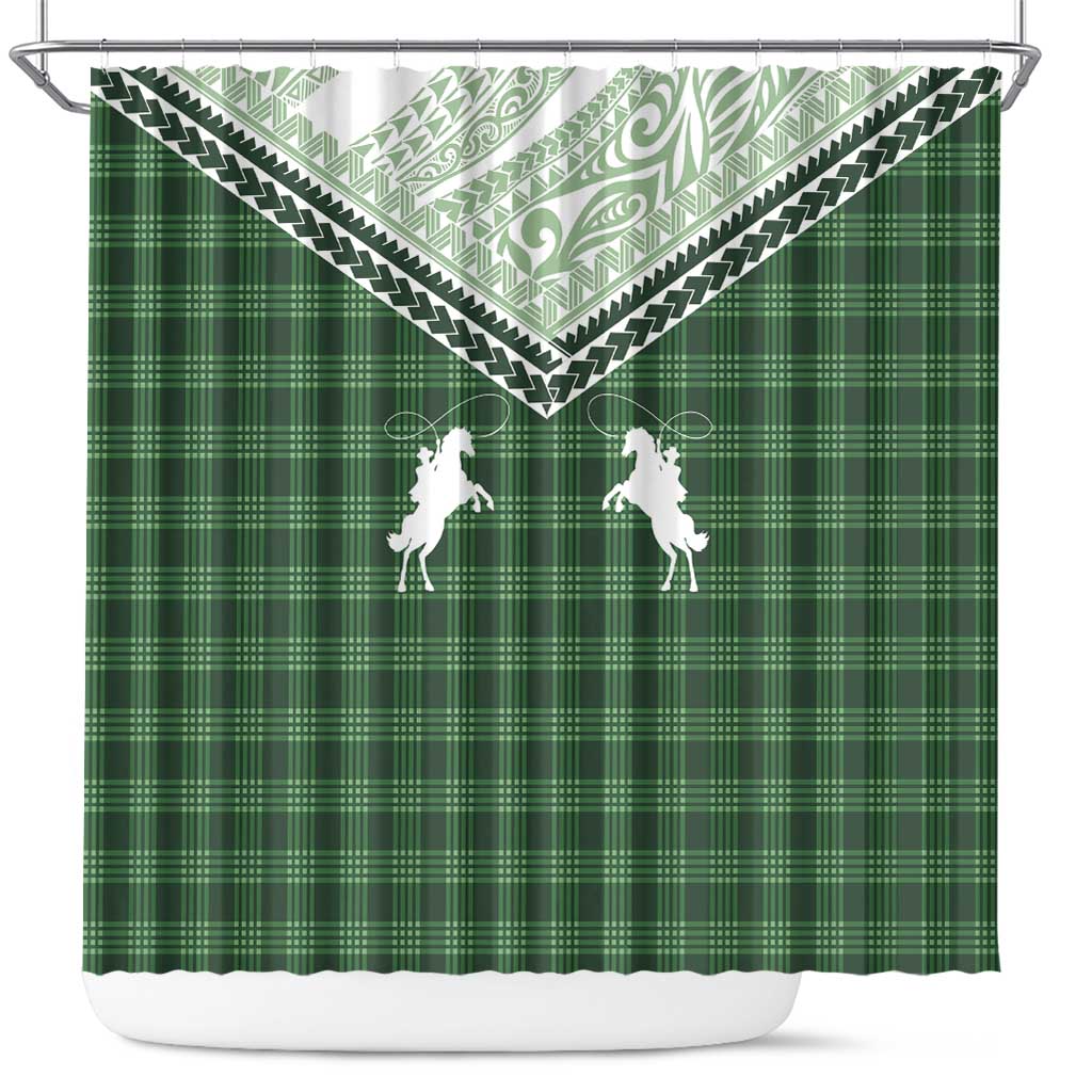 Aloha Hawaii Cowboys Paniolo Shower Curtain Forest Green Palaka - Polynesian Pride