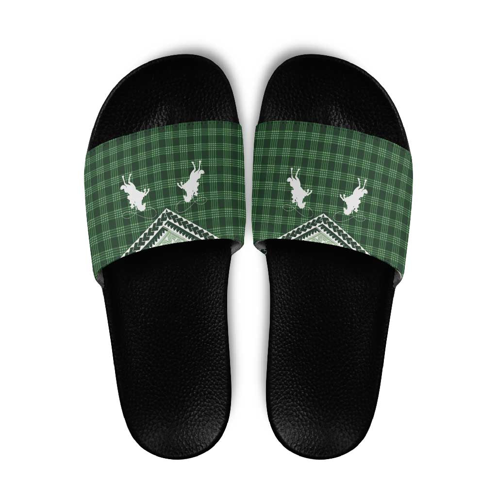Aloha Hawaii Cowboys Paniolo Slide Sandals Forest Green Palaka - Polynesian Pride