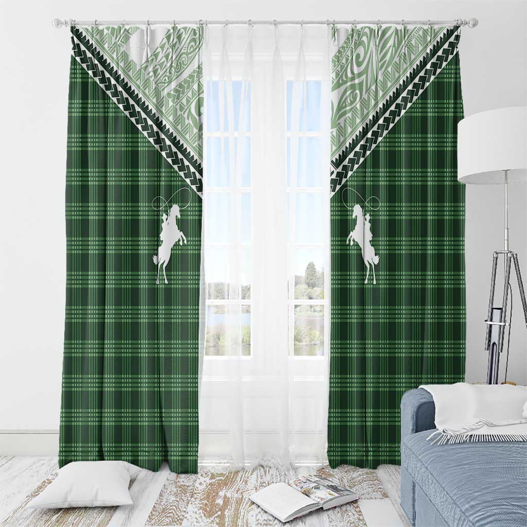 Aloha Hawaii Cowboys Paniolo Window Curtain Forest Green Palaka - Polynesian Pride