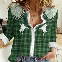 Aloha Hawaii Cowboys Paniolo Women Casual Shirt Forest Green Palaka - Polynesian Pride