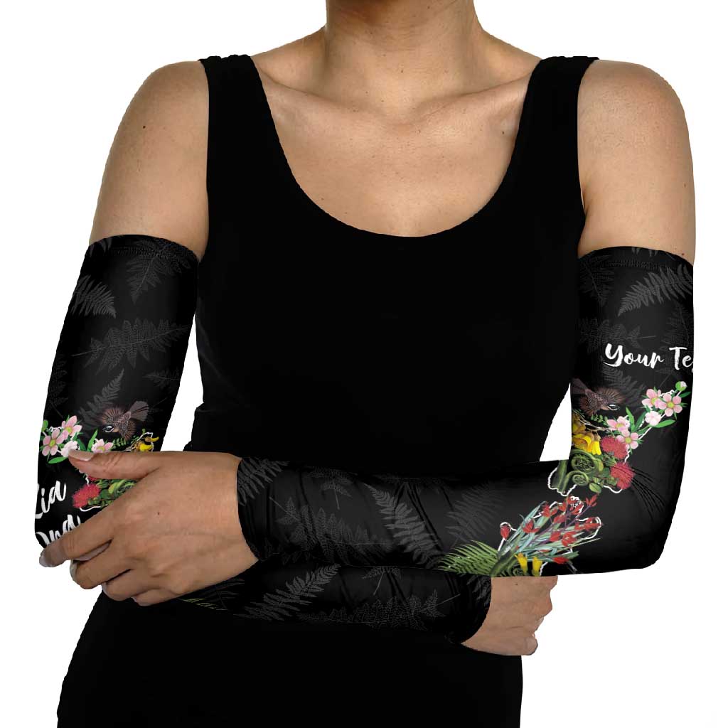 Kia Ora New Zealand Floral Personalized Arm Sleeves Black - Polynesian Pride