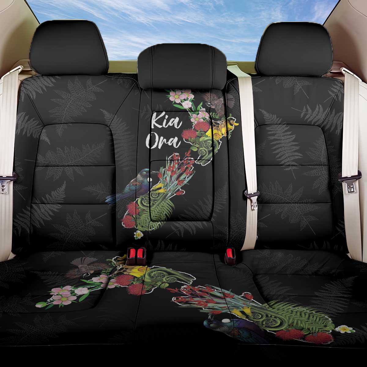 Kia Ora New Zealand Floral Back Car Seat Cover Black - Polynesian Pride