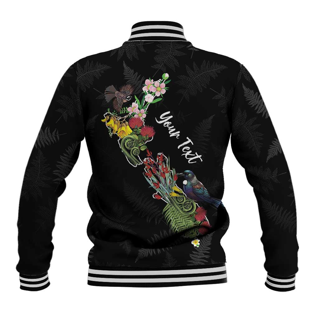 Kia Ora New Zealand Floral Personalized Baseball Jacket Black - Polynesian Pride