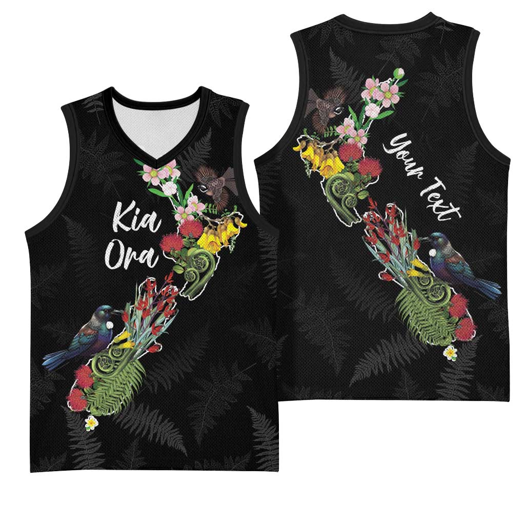 Kia Ora New Zealand Floral Personalized Basketball Jersey Black - Polynesian Pride