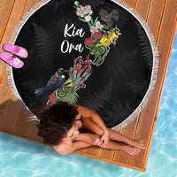 Kia Ora New Zealand Floral Beach Blanket Black - Polynesian Pride
