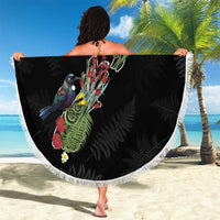 Kia Ora New Zealand Floral Beach Blanket Black - Polynesian Pride