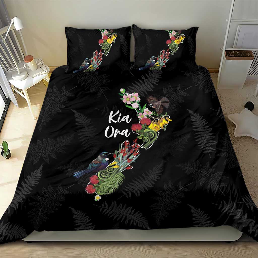 Kia Ora New Zealand Floral Bedding Set Black - Polynesian Pride