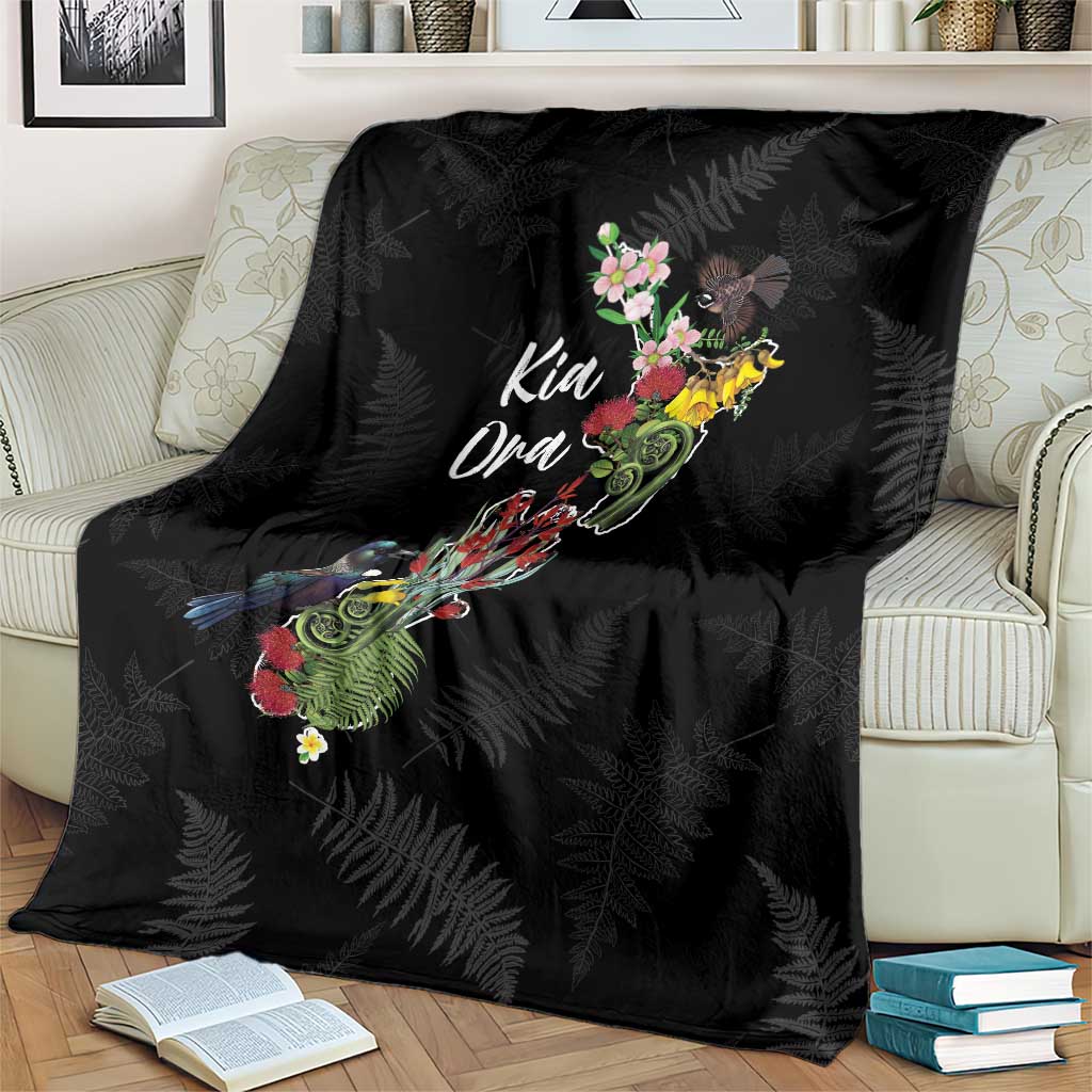 Kia Ora New Zealand Floral Blanket Black - Polynesian Pride