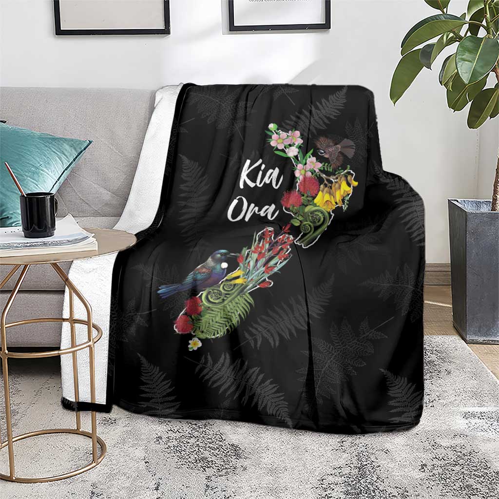 Kia Ora New Zealand Floral Blanket Black - Polynesian Pride