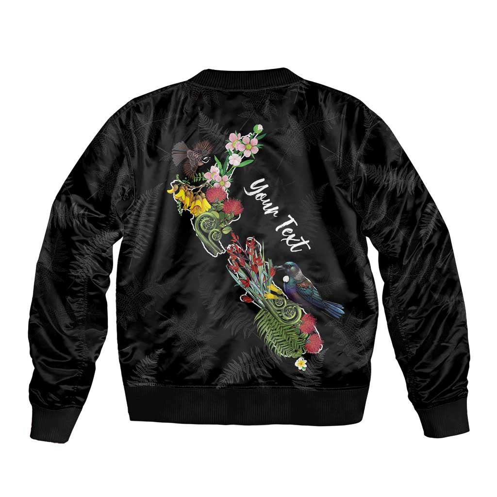 Kia Ora New Zealand Floral Personalized Bomber Jacket Black - Polynesian Pride