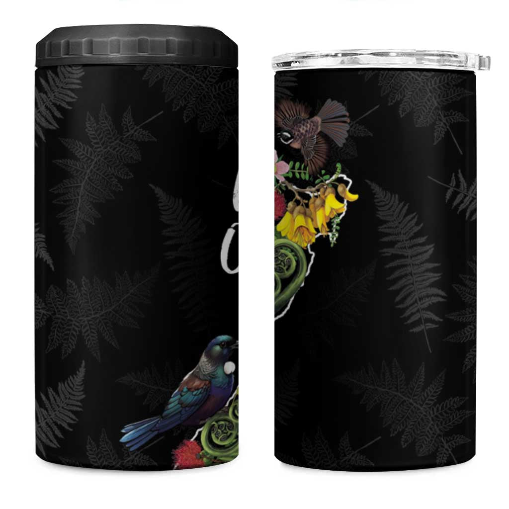 Kia Ora New Zealand Floral 4 in 1 Can Cooler Tumbler Black LT7 One Size: 16 oz Black - Polynesian Pride