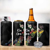 Kia Ora New Zealand Floral 4 in 1 Can Cooler Tumbler Black LT7 - Polynesian Pride