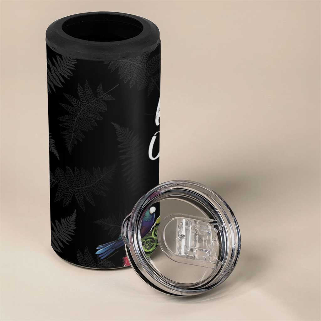 Kia Ora New Zealand Floral 4 in 1 Can Cooler Tumbler Black LT7 - Polynesian Pride