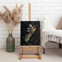 Kia Ora New Zealand Floral Canvas Wall Art Black - Polynesian Pride