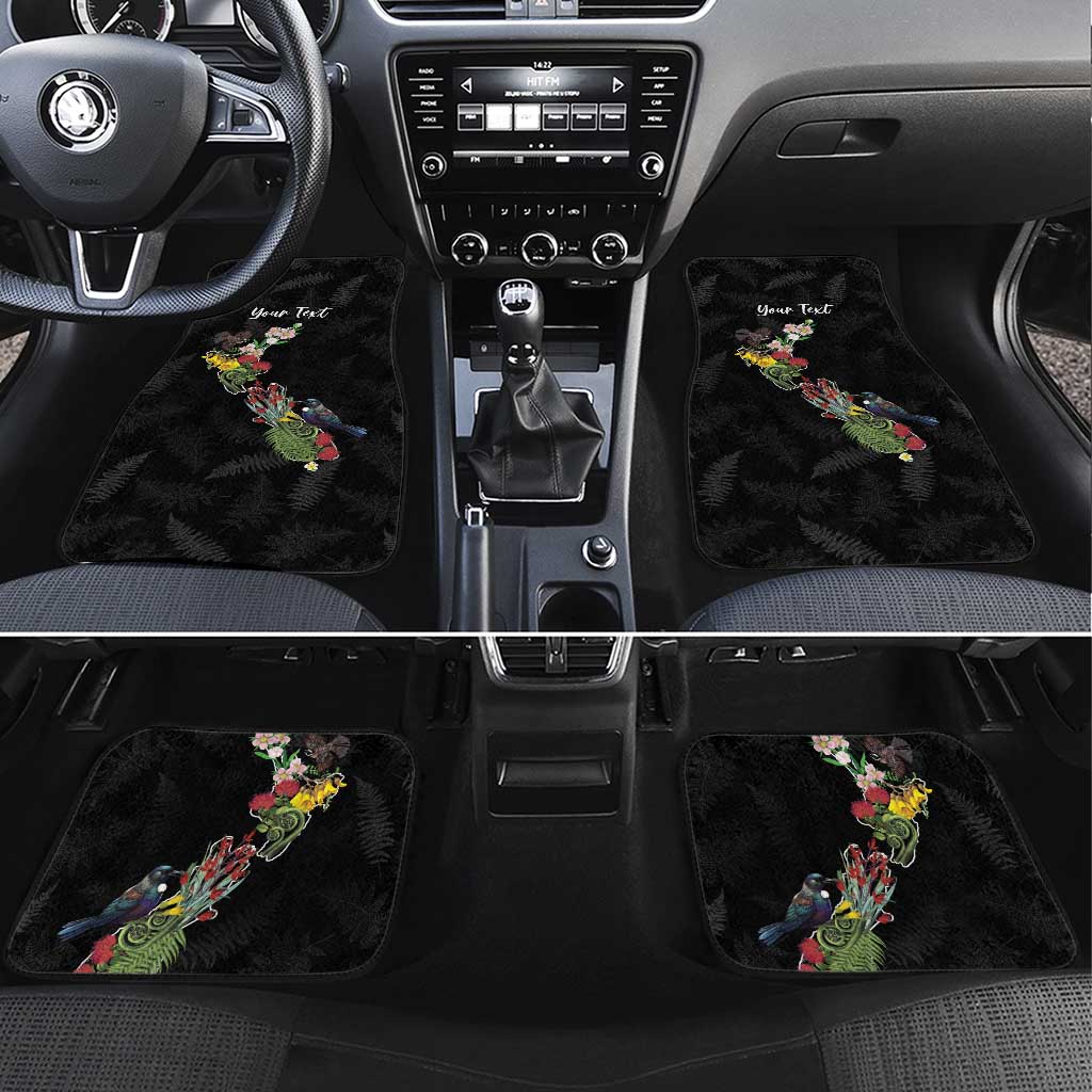 Kia Ora New Zealand Floral Personalized Car Mats Black - Polynesian Pride