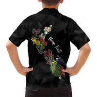 Kia Ora New Zealand Floral Personalized Family Matching Long Sleeve Bodycon Dress and Hawaiian Shirt Black - Polynesian Pride