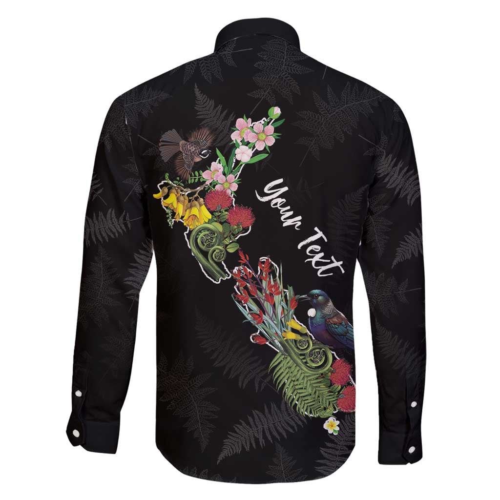 Kia Ora New Zealand Floral Personalized Family Matching Long Sleeve Bodycon Dress and Hawaiian Shirt Black - Polynesian Pride