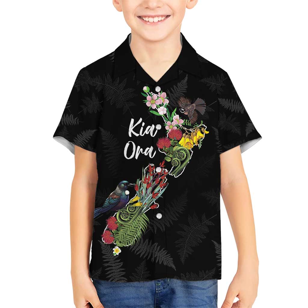 Kia Ora New Zealand Floral Personalized Family Matching Summer Maxi Dress and Hawaiian Shirt Black - Polynesian Pride