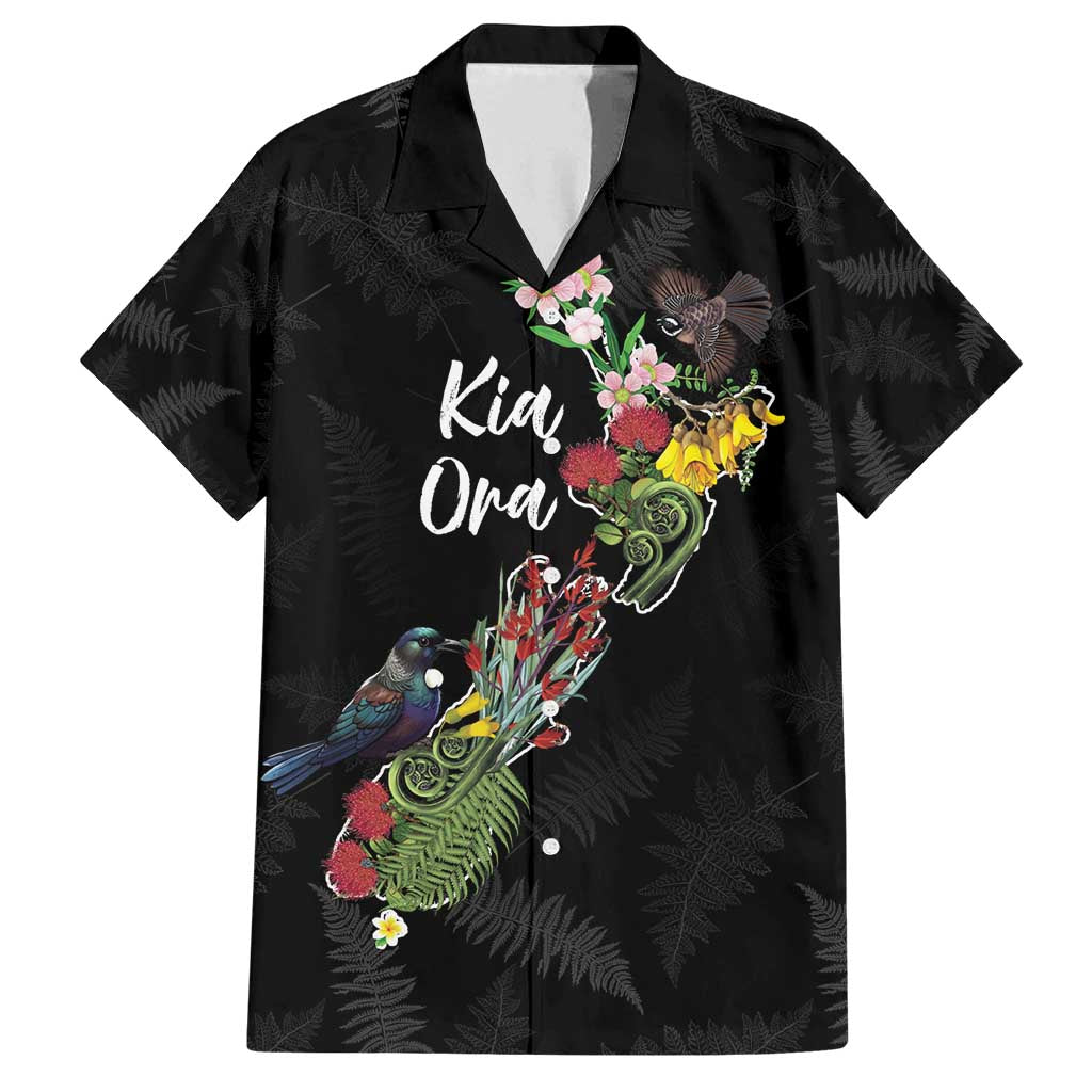 Kia Ora New Zealand Floral Personalized Family Matching Tank Maxi Dress and Hawaiian Shirt Black - Polynesian Pride