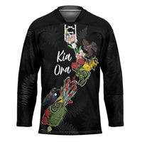 Kia Ora New Zealand Floral Personalized Hockey Jersey Black - Polynesian Pride