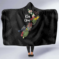 Kia Ora New Zealand Floral Hooded Blanket Black - Polynesian Pride