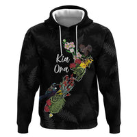 Kia Ora New Zealand Floral Personalized Hoodie Black - Polynesian Pride