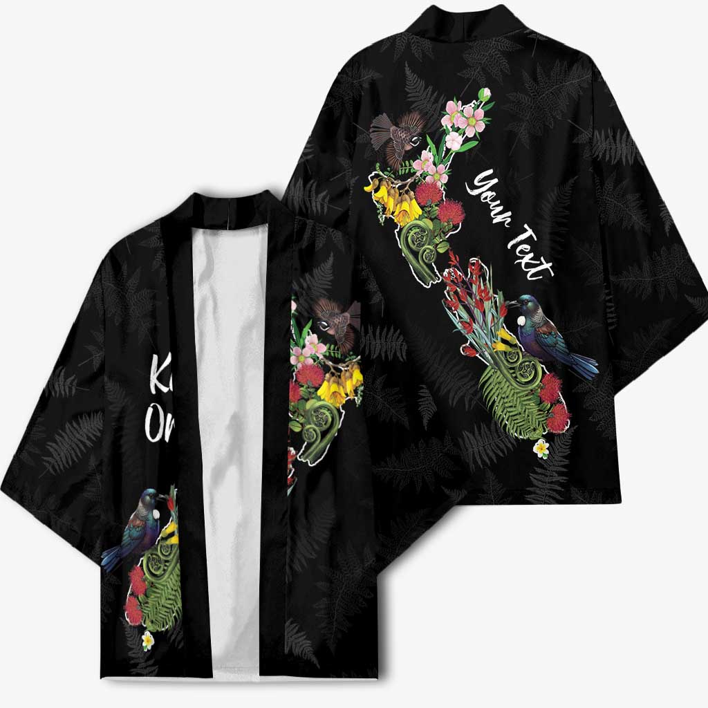 Kia Ora New Zealand Floral Personalized Kimono Black - Polynesian Pride