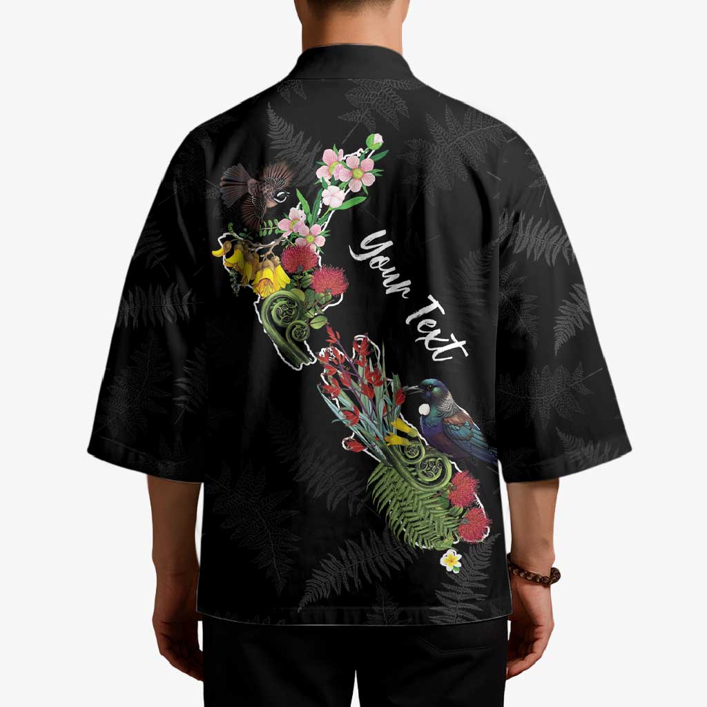 Kia Ora New Zealand Floral Personalized Kimono Black - Polynesian Pride