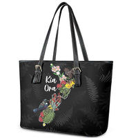 Kia Ora New Zealand Floral Leather Tote Bag Black - Polynesian Pride