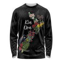 Kia Ora New Zealand Floral Personalized Long Sleeve Shirt Black - Polynesian Pride