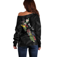 Kia Ora New Zealand Floral Personalized Off Shoulder Sweater Black - Polynesian Pride