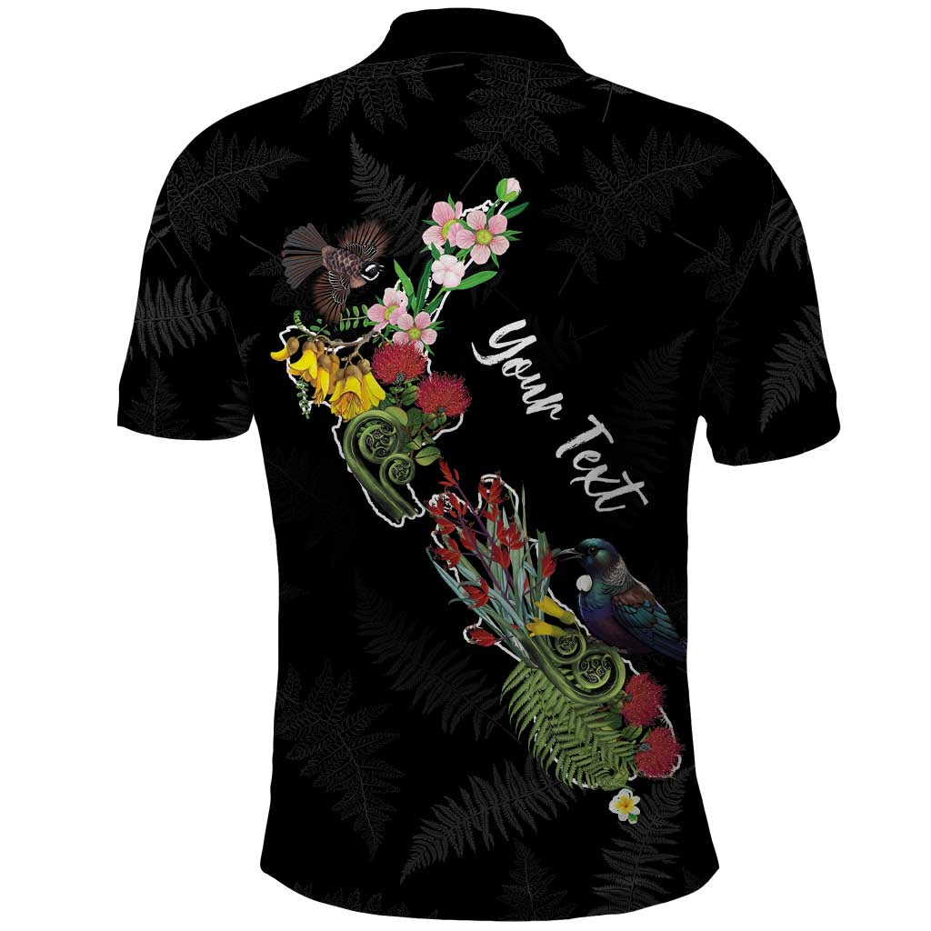 Kia Ora New Zealand Floral Personalized Polo Shirt Black - Polynesian Pride