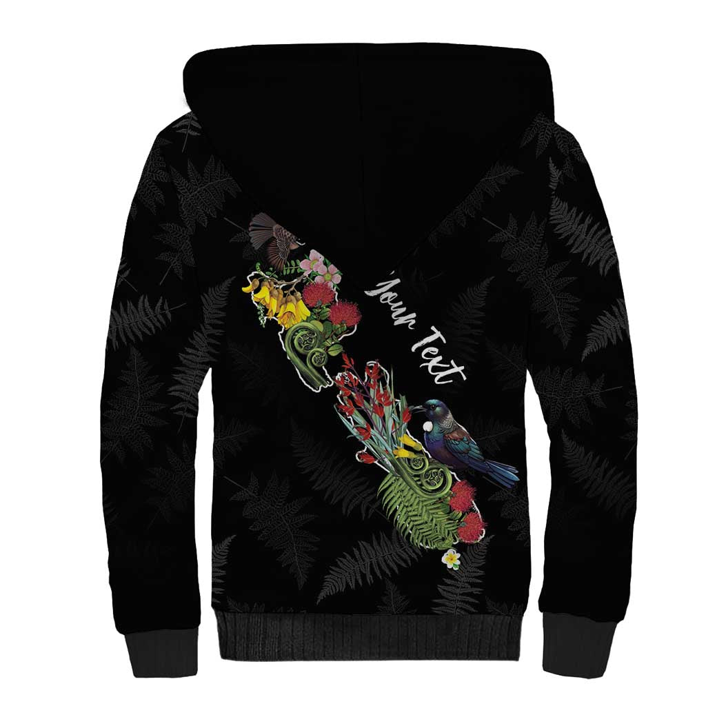 Kia Ora New Zealand Floral Personalized Sherpa Hoodie Black - Polynesian Pride