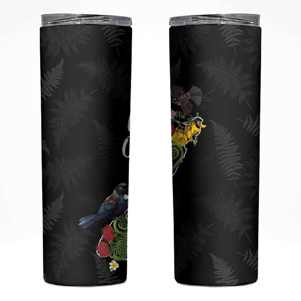 Kia Ora New Zealand Floral Skinny Tumbler Black - Polynesian Pride