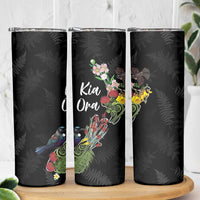 Kia Ora New Zealand Floral Skinny Tumbler Black - Polynesian Pride