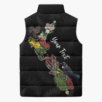 Kia Ora New Zealand Floral Personalized Sleeveless Puffer Jacket Black - Polynesian Pride