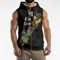 Kia Ora New Zealand Floral Personalized Sleeveless Zip Hoodie Black - Polynesian Pride