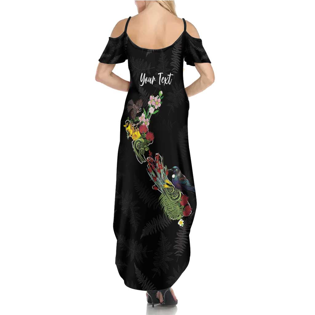Kia Ora New Zealand Floral Personalized Summer Maxi Dress Black - Polynesian Pride