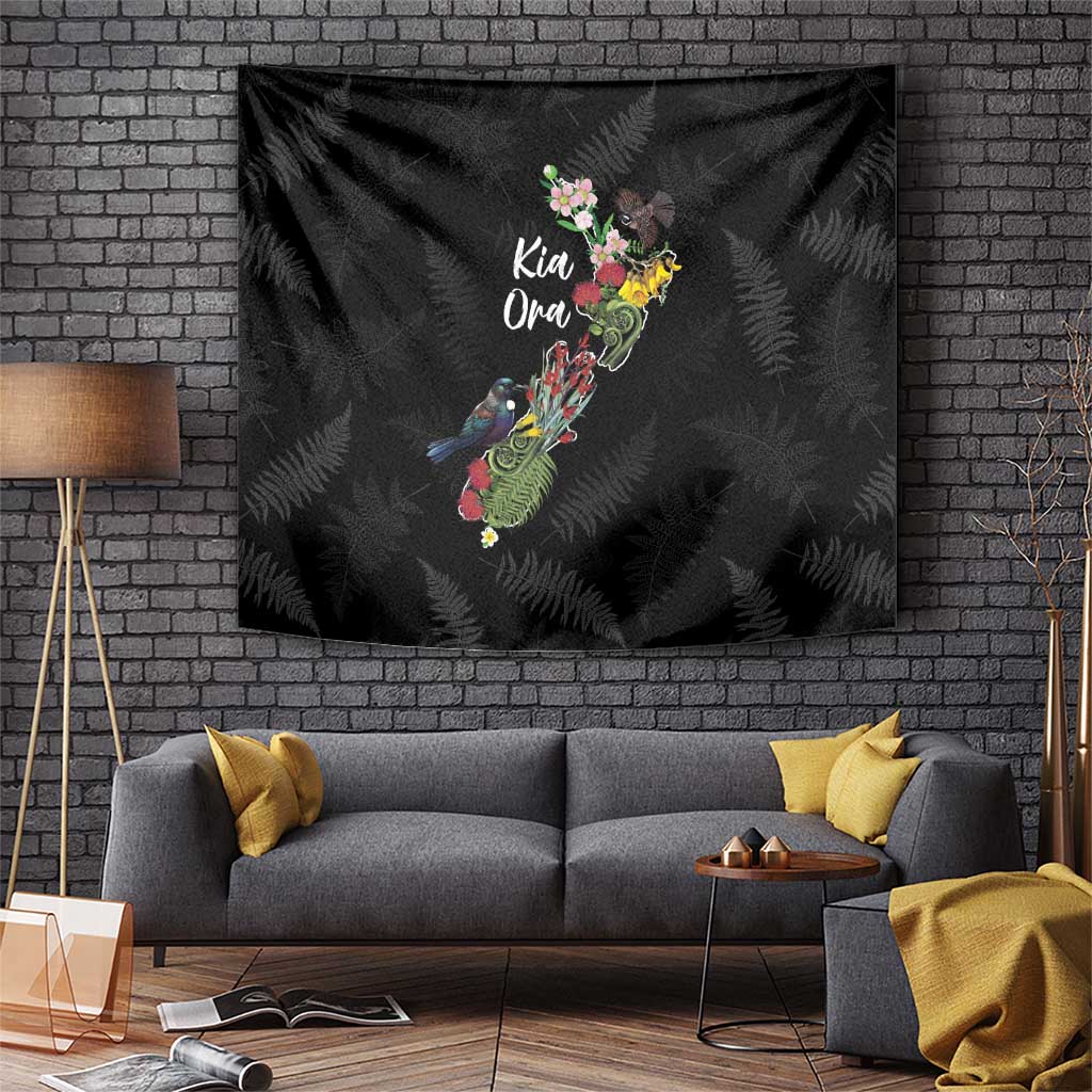 Kia Ora New Zealand Floral Tapestry Black - Polynesian Pride