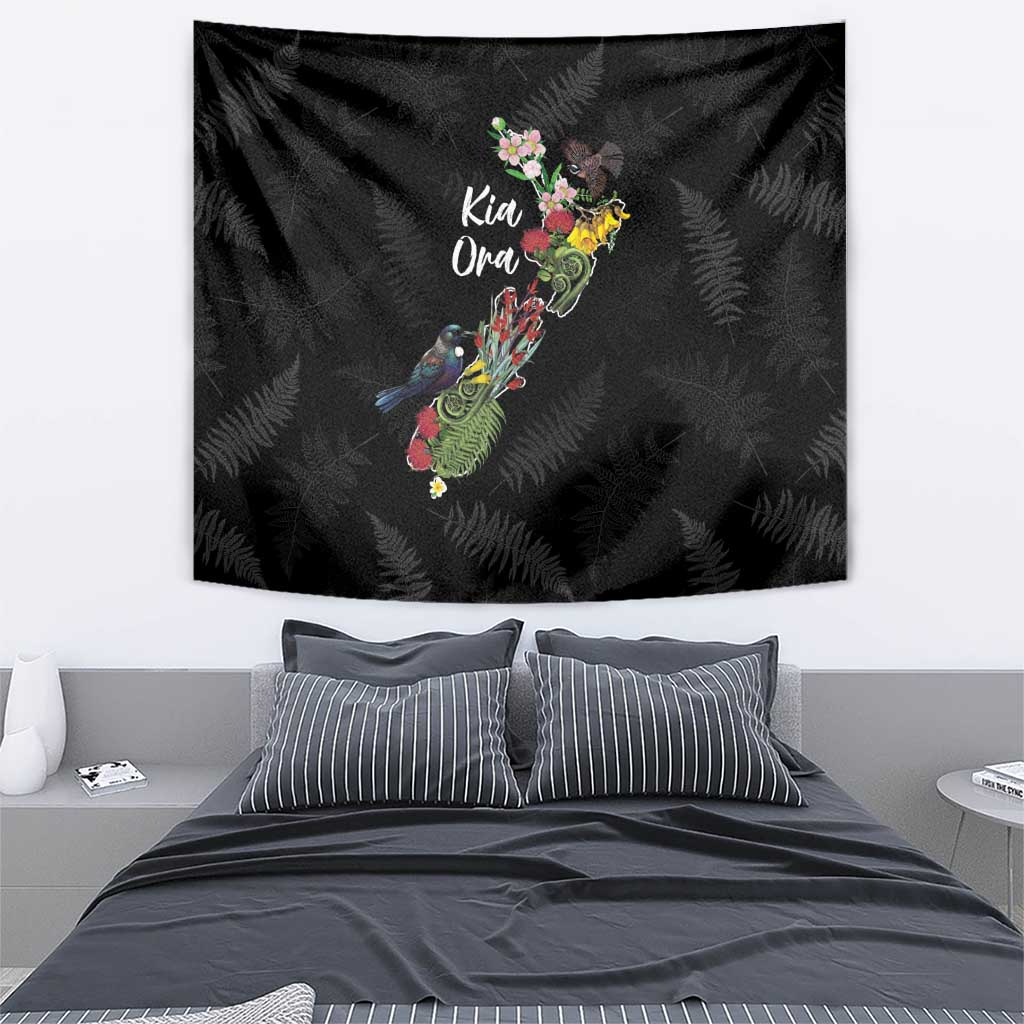 Kia Ora New Zealand Floral Tapestry Black - Polynesian Pride
