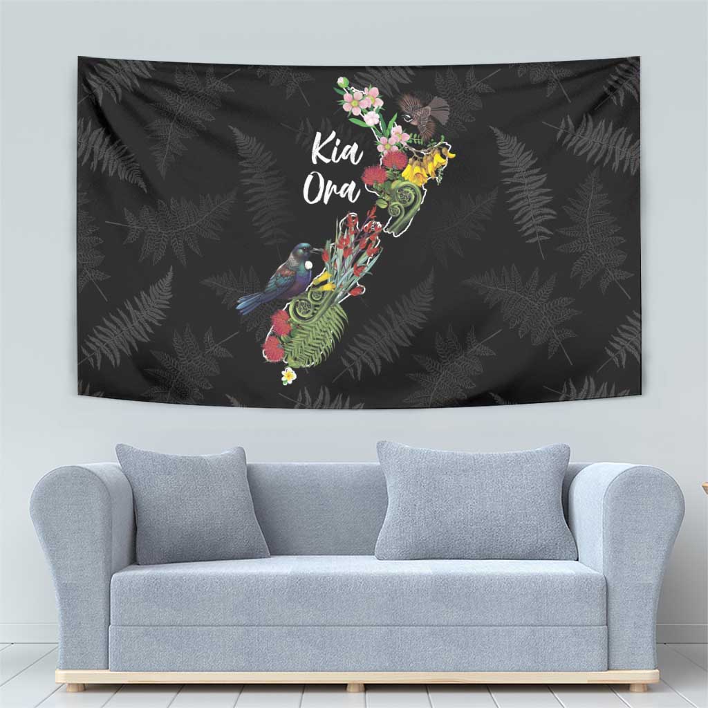 Kia Ora New Zealand Floral Tapestry Black - Polynesian Pride