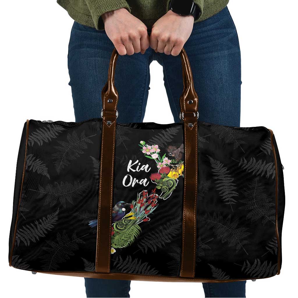 Kia Ora New Zealand Floral Travel Bag Black - Polynesian Pride