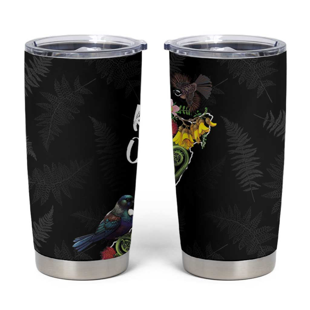 Kia Ora New Zealand Floral Tumbler Cup Black - Polynesian Pride