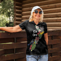 Kia Ora New Zealand Floral Personalized Women Polo Shirt Black - Polynesian Pride