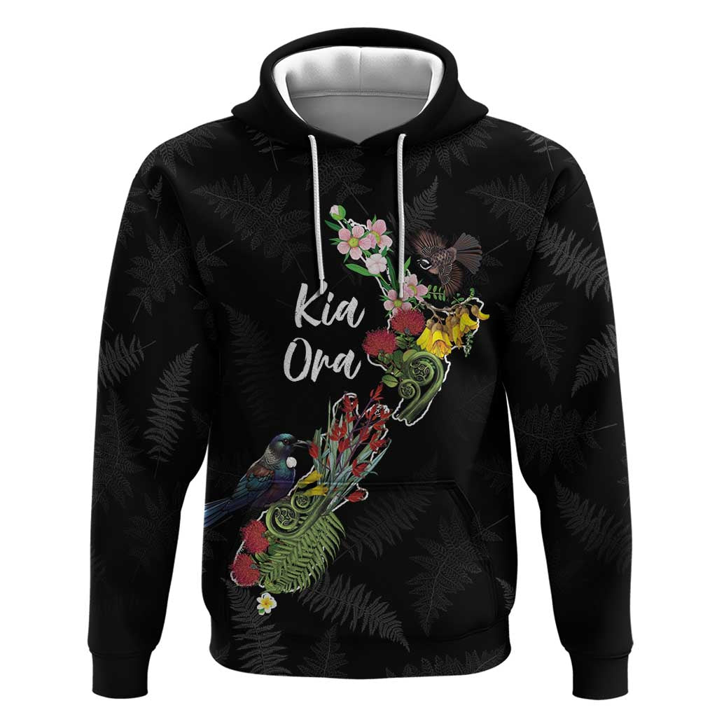 Kia Ora New Zealand Floral Personalized Zip Hoodie Black - Polynesian Pride