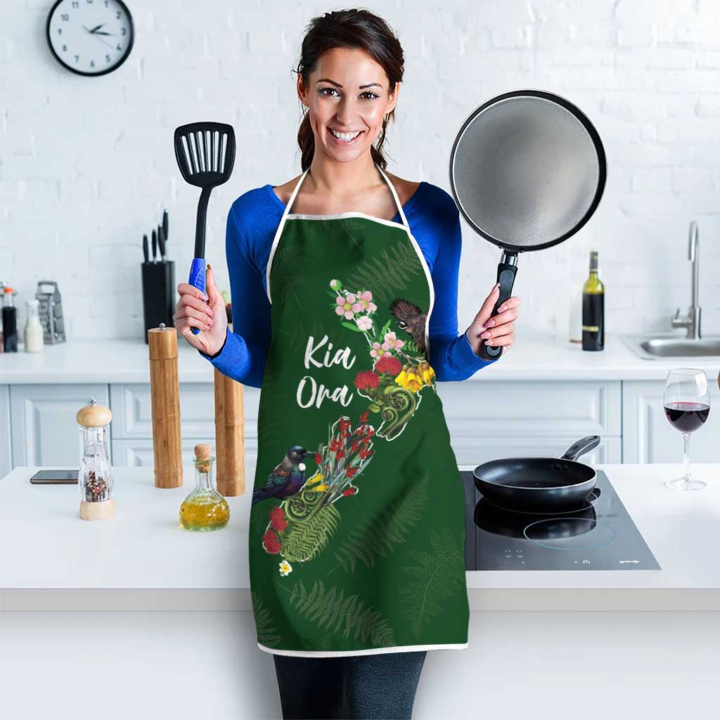 Kia Ora New Zealand Floral Apron Sage Green - Polynesian Pride