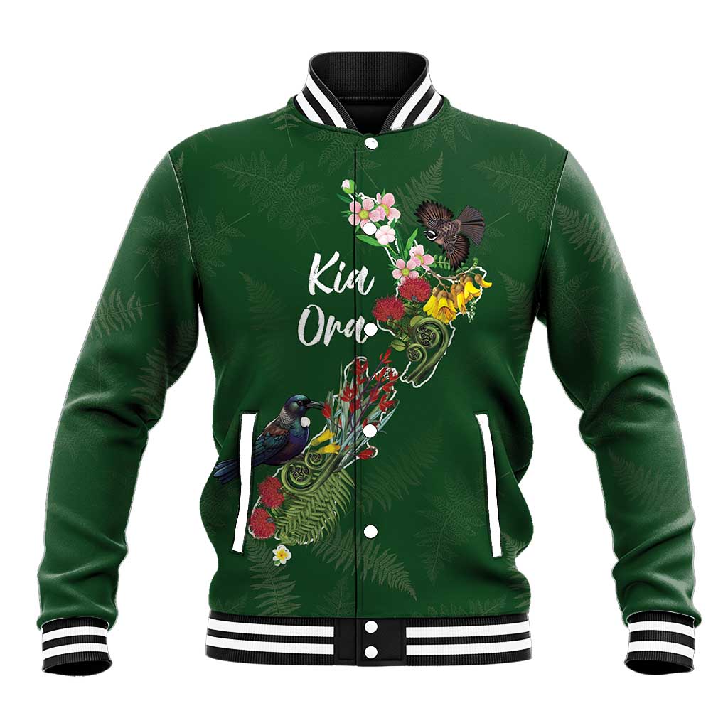 Kia Ora New Zealand Floral Personalized Baseball Jacket Sage Green - Polynesian Pride