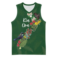Kia Ora New Zealand Floral Personalized Basketball Jersey Sage Green - Polynesian Pride